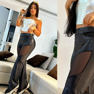 PANTALON CAMPANA CASUAL EFECTO CUERO GLOSSY